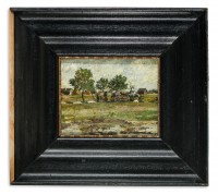 Károly Kotász: untitled (view of wagon and peasants near a farmstead), (known as “Noontime Rest”)