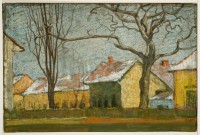 Béla Kádár: untitled (view over a fence of houses and trees in winter), (known as “Snowy Roofs”)