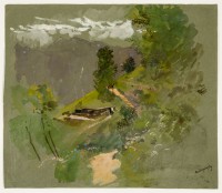 László Mednyánszky: untitled (mountain landscape with a man at a cabin)