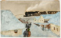 István Szőnyi: untitled (winter village scene with train)