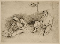 István Szőnyi: untitled (two men sitting and sharpening tools)