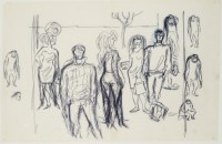 Sándor Bortnyik: untitled (five young people with seven apes on margins)