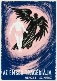 Sándor Bortnyik: As Ember Tragediaja, (man with black winged figure, blue and pink